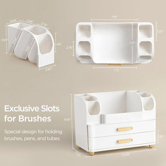 Large vanity storage solution showcasing easy access to lipsticks and nail polishes.