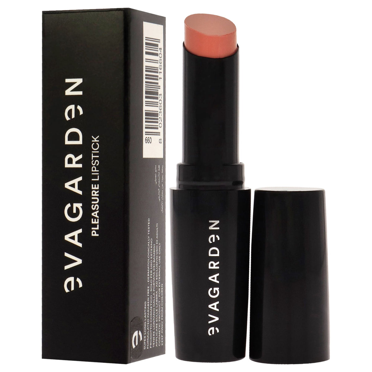 Model wearing Pleasure Lipstick - 660 Salmon in a casual setting