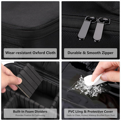 Inner pockets designed for organizing small cosmetics like lipsticks and brushes