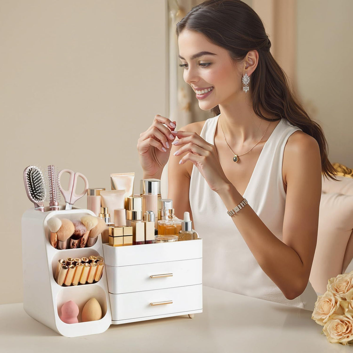 Versatile storage solution for office supplies and jewelry on a desk