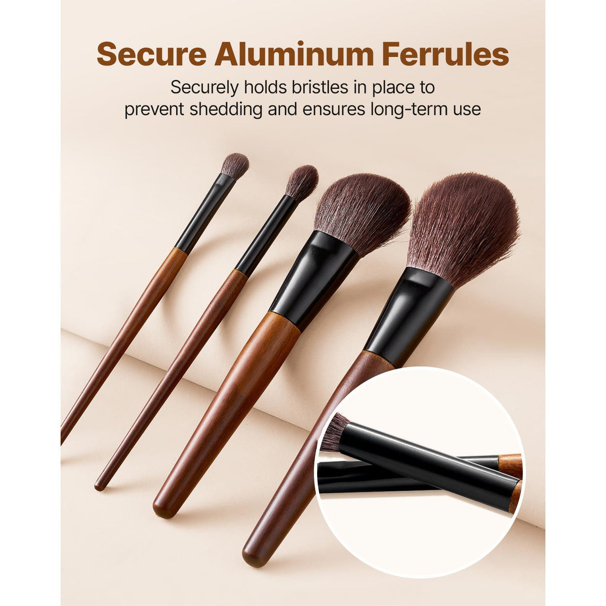 Three eyeshadow brushes in varying sizes displayed together.