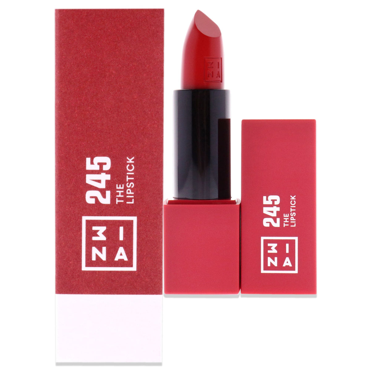 A close-up of 3INA's Lipstick in Deep True Red, showcasing its rich color.
