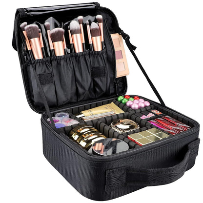 Spacious travel cosmetic bag with adjustable dividers for personalized organization