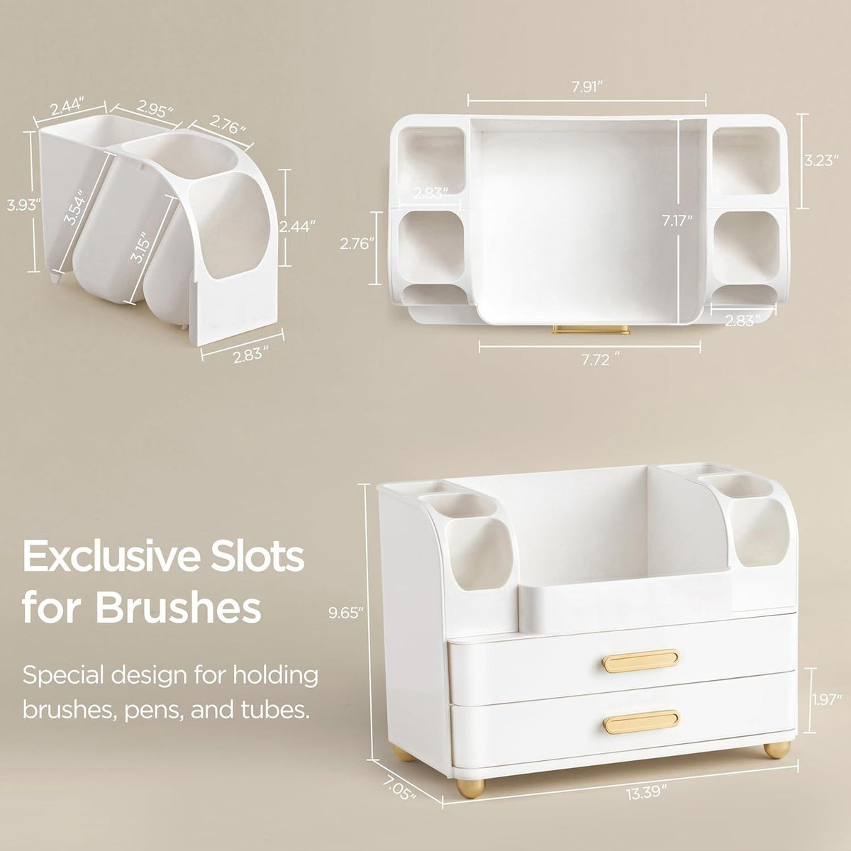 Large vanity storage solution showcasing easy access to lipsticks and nail polishes.