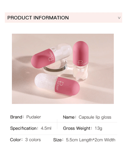 Pudaier® Lip Gloss bottle alongside lip care products