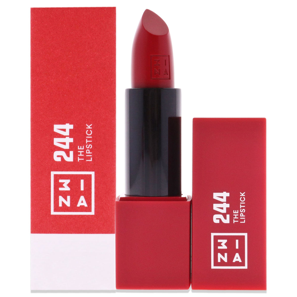 A close-up of The Lipstick - 244 True Red by 3INA, showcasing its rich color.