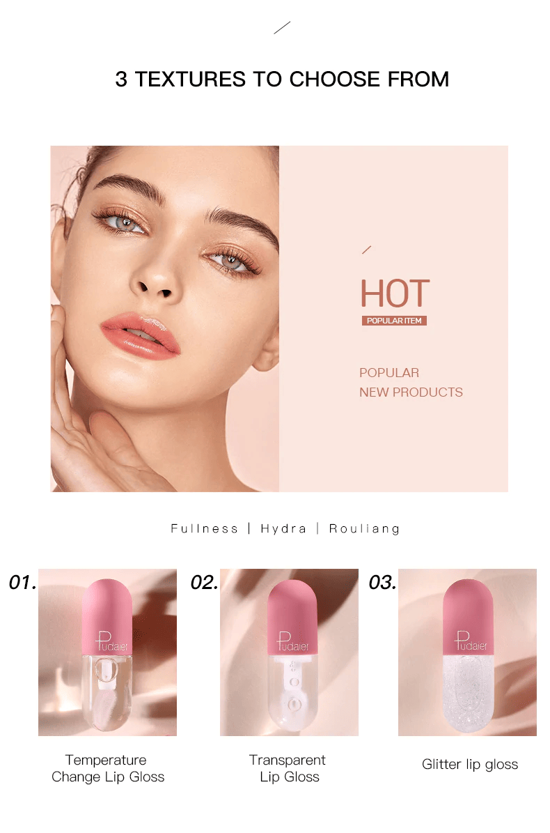 Before and after comparison of lips using Pudaier® Lip Gloss