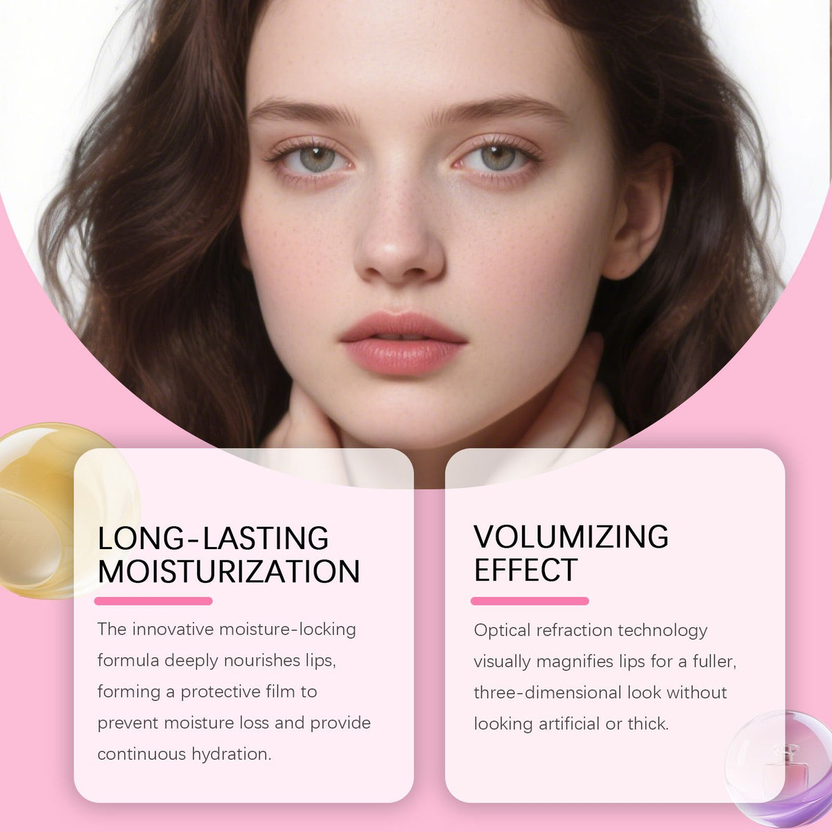 Model applying AMZ Hydrating Lip Gloss for a plump lip effect.