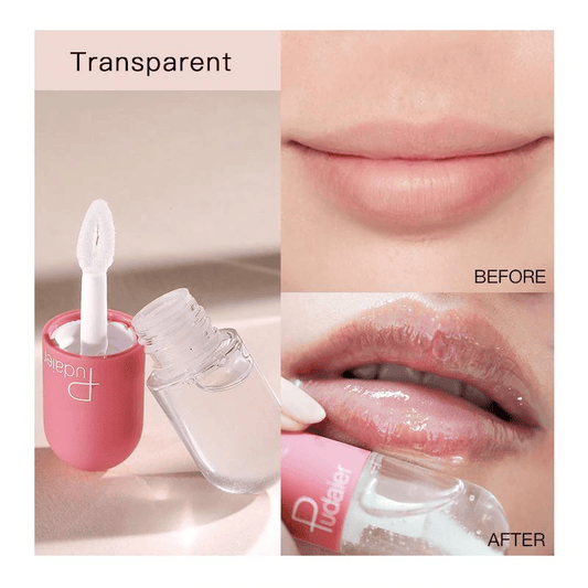 Clear Pudaier® Lip Gloss in a sleek tube with a wand applicator