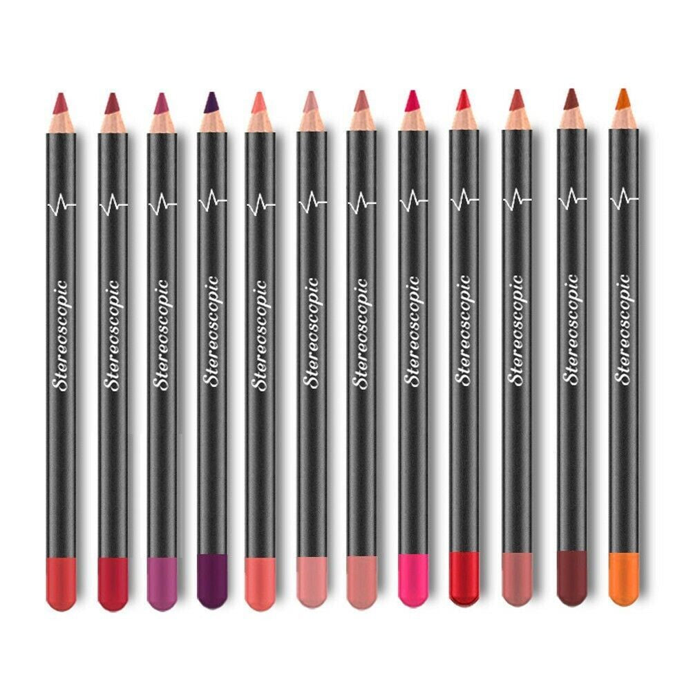 12-piece waterproof lipstick and lip liner set in various shades