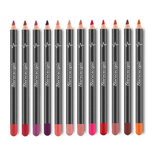 12-piece waterproof lipstick and lip liner set in various shades