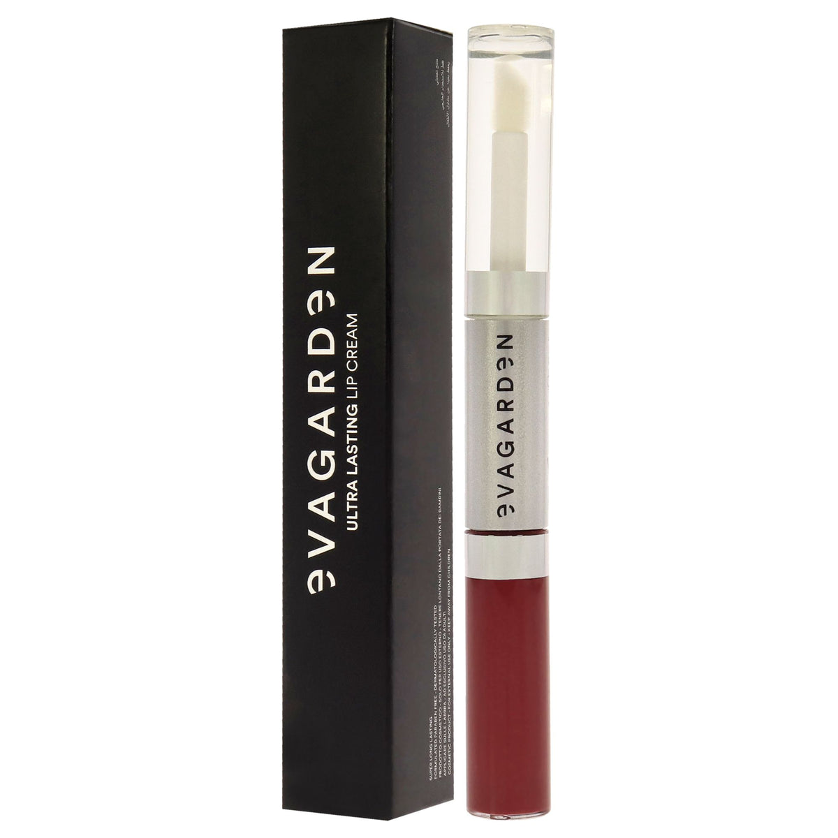 Evagarden Lip Cream tube with a rich crimson color swatch