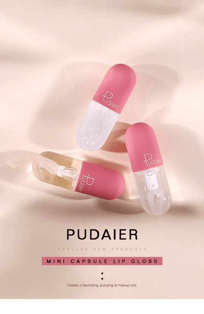 Hand holding Pudaier® Lip Gloss with a sparkling glitter effect