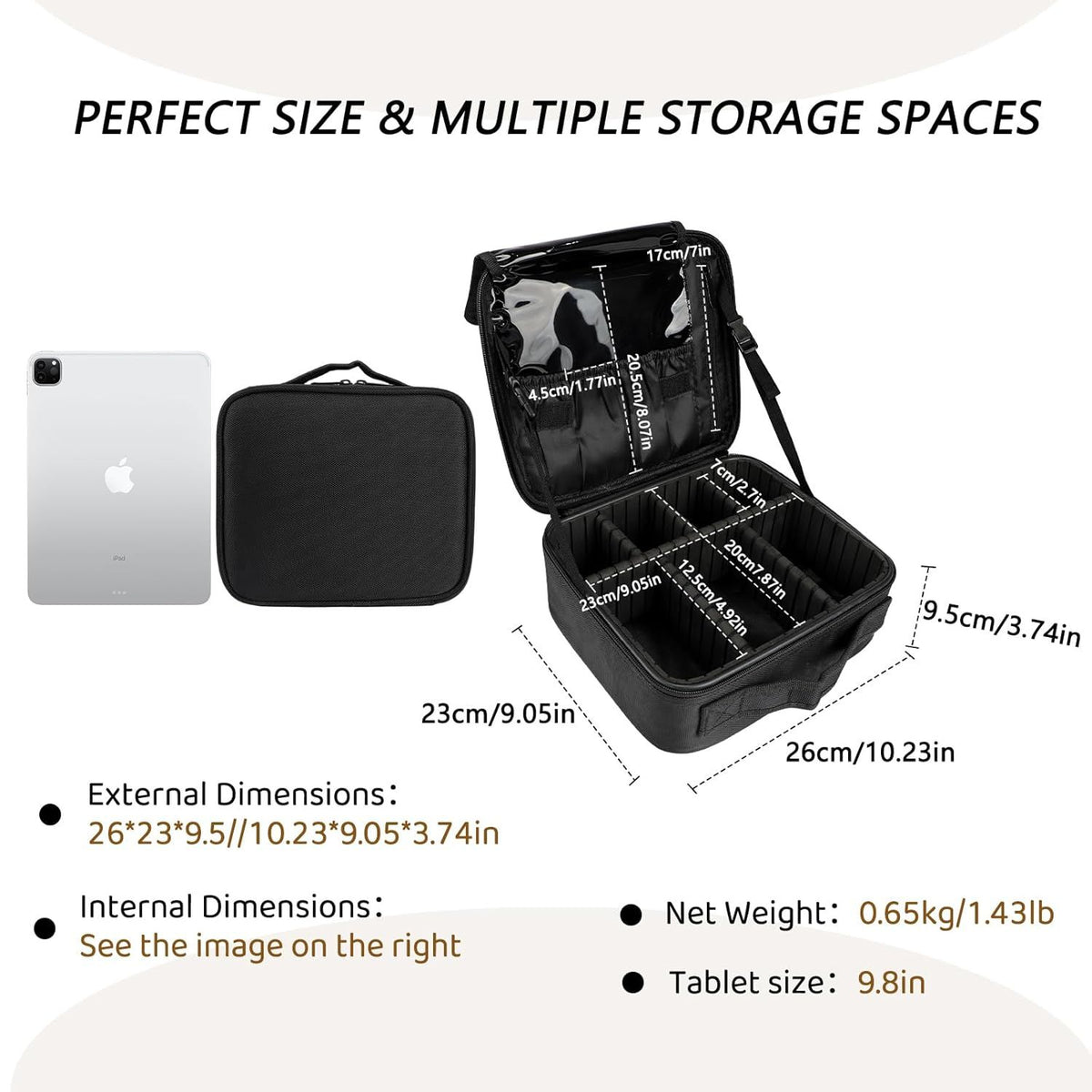 Water-resistant black makeup storage box designed for cosmetics and accessories